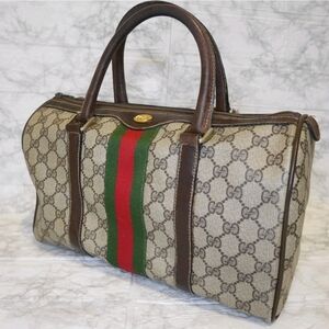 Gucci Mini Boston Cherry Line Canvas Bag with Brown Leather (AUTHENTIC VINTAGE)